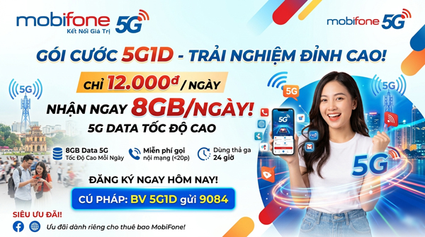 Gói cước 5G1D MobiFone — 8GB data/ngày + TikTok miễn phí, chỉ 12.000đ