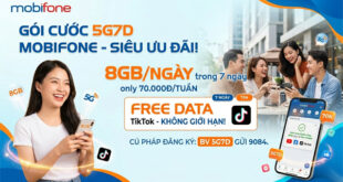 Gói cước 5G7D MobiFone — 56GB data 7 ngày + TikTok miễn phí, giá 70.000đ