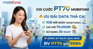 Gói cước PT70 Mobifone — 1GB/ngày tốc độ cao, dùng 30 ngày chỉ 70.000đ