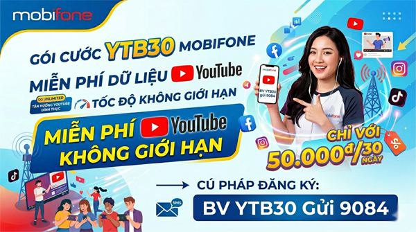 Gói cước YTB30 MobiFone — Xem YouTube thả ga 30 ngày, chỉ 50.000đ